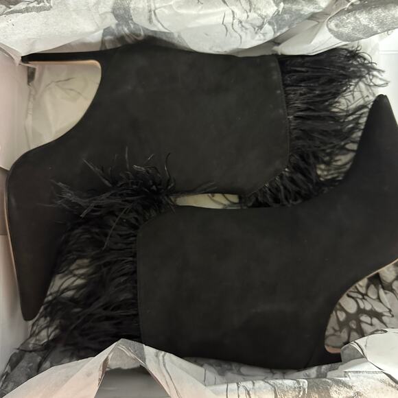 Schutz Black Suede Ankle Bootie SIZE 7.5 Boot Feather Stiletto Heel $228 NEW - Picture 9 of 12